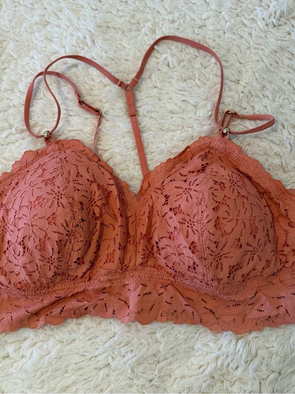 Aerie Orange Lace V-Neck Bralette Bra Strappy Racerback Padded Size XL